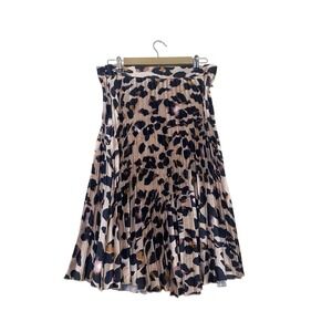 Leopard Print Pleated Midi Skirt Brown Tan Animal Print Satin Feel
